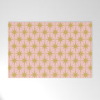 Mid Century Modern Atomic Age Starburst Pattern Pink and Gold  Welcome Mat Gallery Image 1