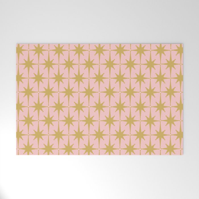 Mid Century Modern Atomic Age Starburst Pattern Pink and Gold  Welcome Mat Gallery Image 1