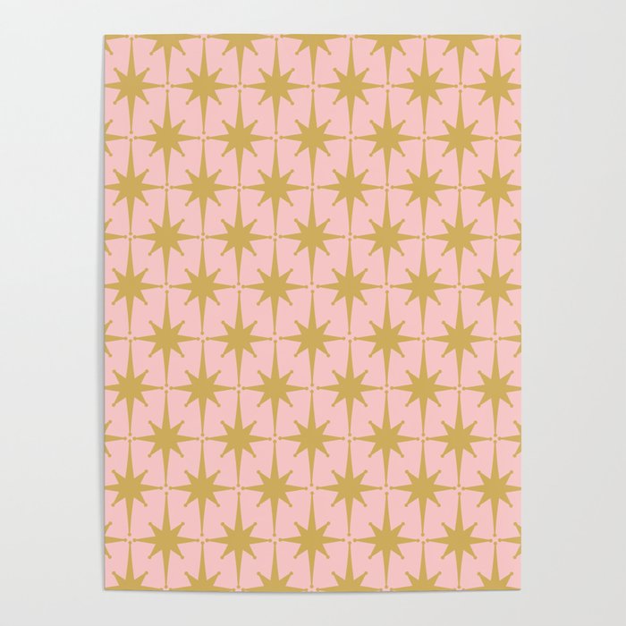 Mid Century Modern Atomic Age Starburst Pattern Pink and Gold  Poster Gallery Image 4