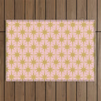Mid Century Modern Atomic Age Starburst Pattern Pink and Gold  Outdoor Rug Gallery Image 1