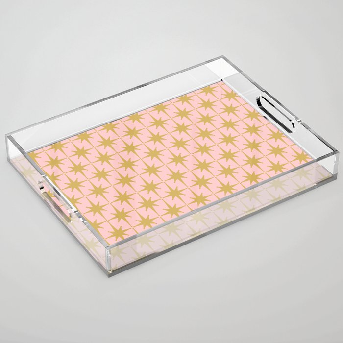 Mid Century Modern Atomic Age Starburst Pattern Pink and Gold  Acrylic Tray Gallery Image 1