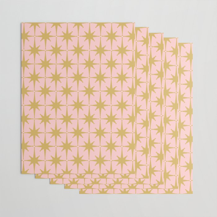 Mid Century Modern Atomic Age Starburst Pattern Pink and Gold  Wrapping Paper Gallery Image 3