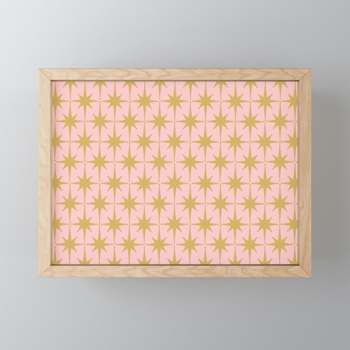 Mid Century Modern Atomic Age Starburst Pattern Pink and Gold  Mini Art Print Gallery Image 1