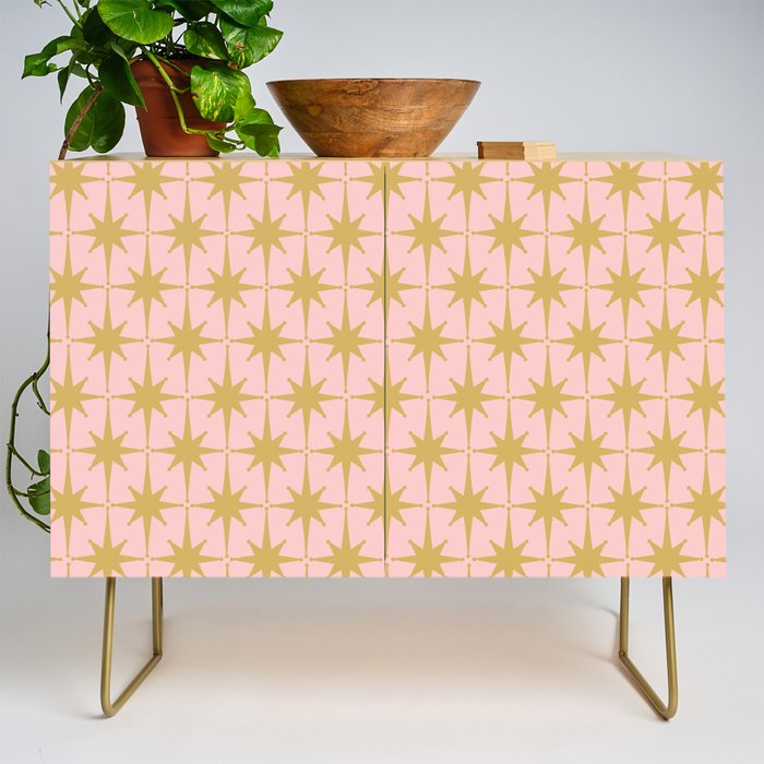Mid Century Modern Atomic Age Starburst Pattern Pink and Gold  Credenza Gallery Image 1