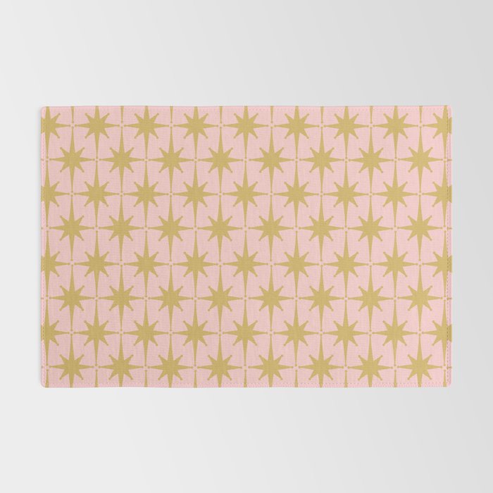 Mid Century Modern Atomic Age Starburst Pattern Pink and Gold  Rug Gallery Image 2