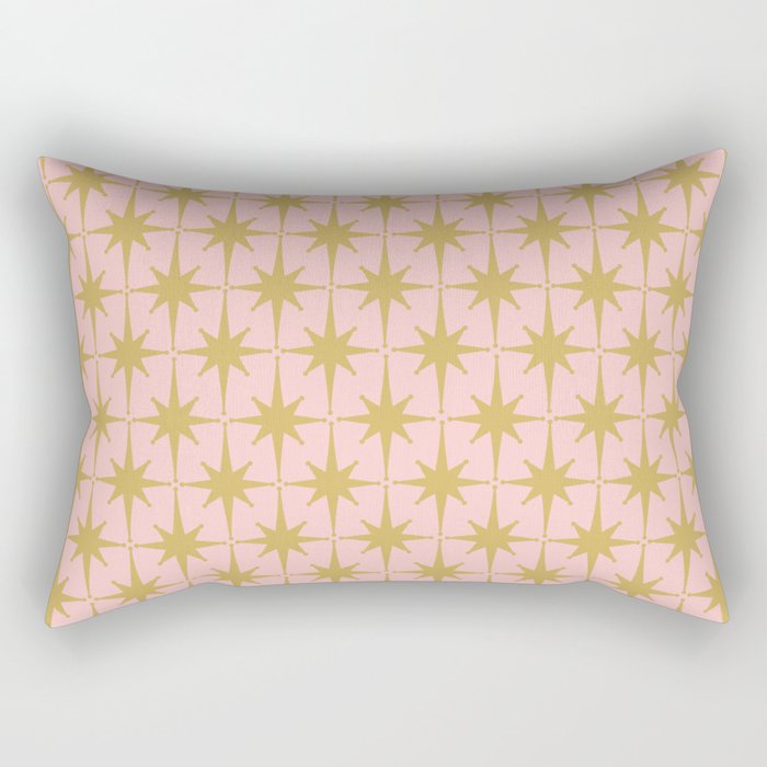 Mid Century Modern Atomic Age Starburst Pattern Pink and Gold  Rectangular Pillow Gallery Image 1