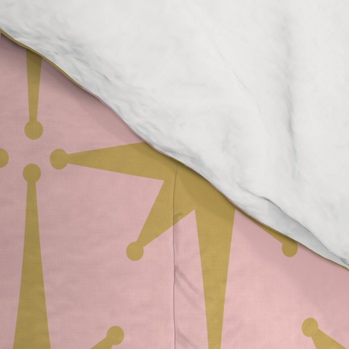 Mid Century Modern Atomic Age Starburst Pattern Pink and Gold  Comforter Gallery Image 4
