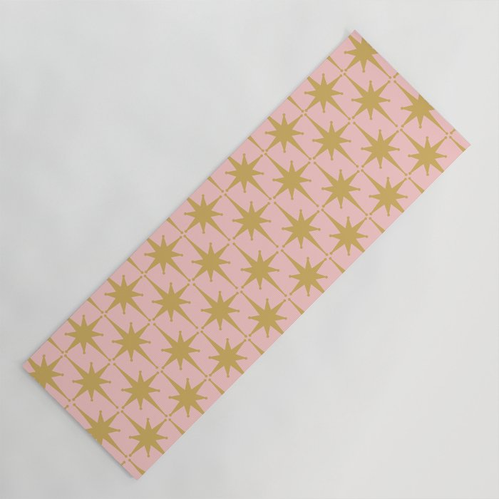 Mid Century Modern Atomic Age Starburst Pattern Pink and Gold  Yoga Mat Gallery Image 1