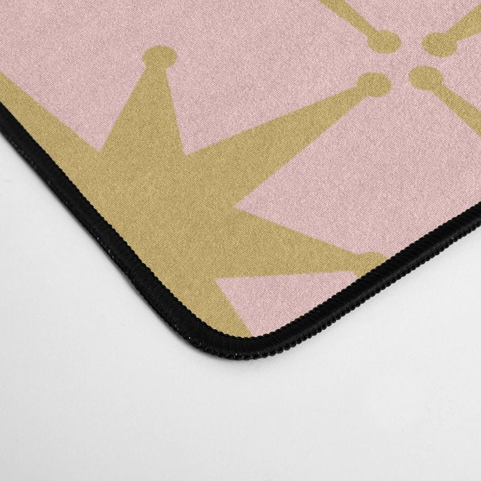 Mid Century Modern Atomic Age Starburst Pattern Pink and Gold  Desk Mat Gallery Image 4