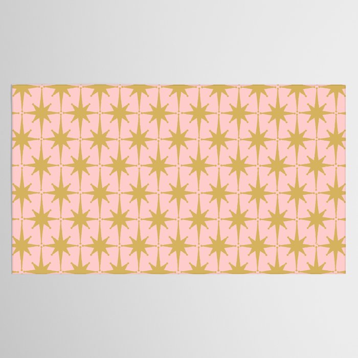 Mid Century Modern Atomic Age Starburst Pattern Pink and Gold  Tablecloth Gallery Image 2