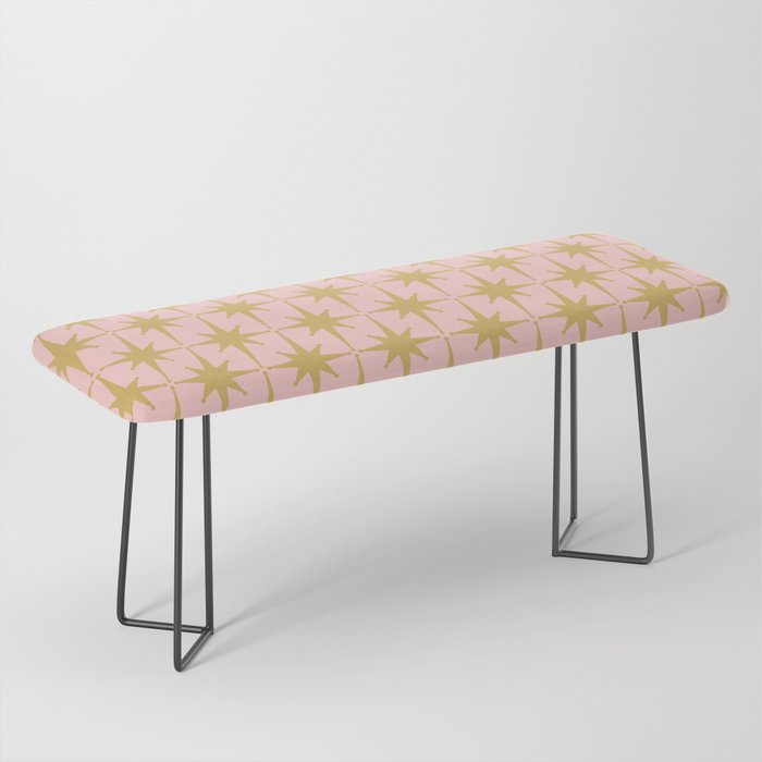 Mid Century Modern Atomic Age Starburst Pattern Pink and Gold  Bench Gallery Image 1