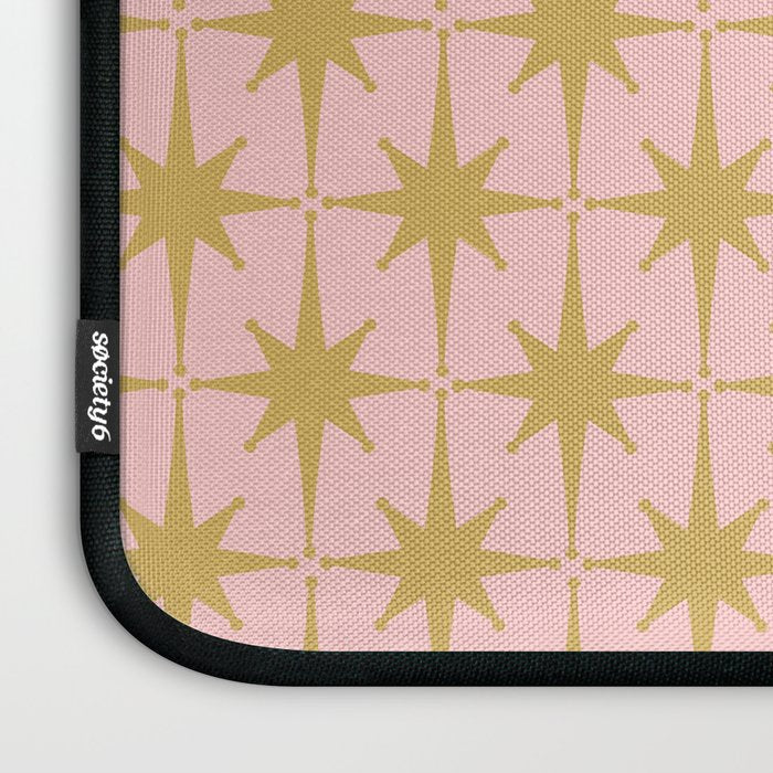 Mid Century Modern Atomic Age Starburst Pattern Pink and Gold  Laptop Sleeve Gallery Image 3
