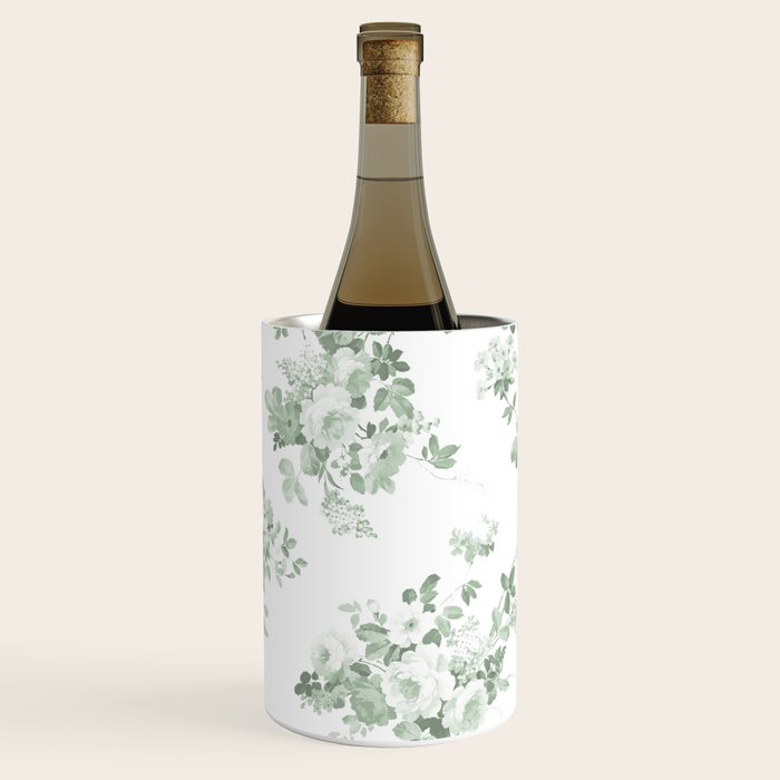 Elegant vintage green white roses shabby floral Wine Chiller Gallery Image 1