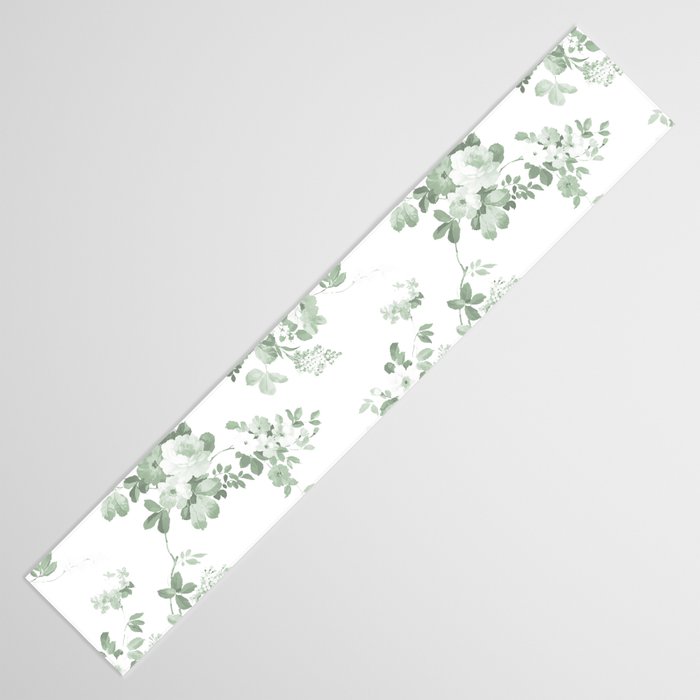 Elegant vintage green white roses shabby floral Table Runner Gallery Image 3