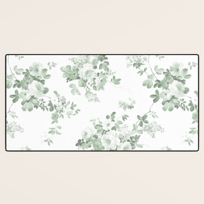 Elegant vintage green white roses shabby floral Desk Mat Gallery Image 3