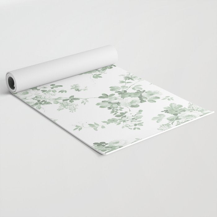 Elegant vintage green white roses shabby floral Yoga Mat Gallery Image 2