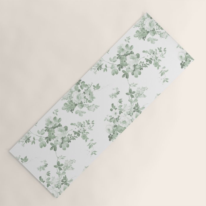 Elegant vintage green white roses shabby floral Yoga Mat Gallery Image 1