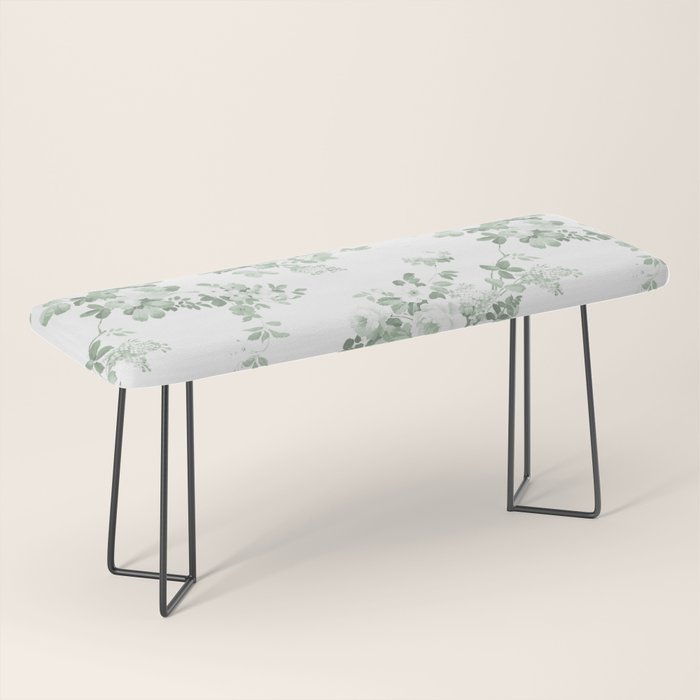 Elegant vintage green white roses shabby floral Bench Gallery Image 1