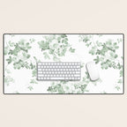 Elegant vintage green white roses shabby floral Desk Mat Gallery Image 1