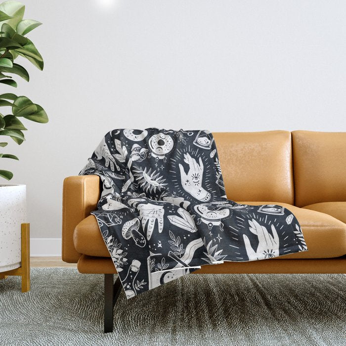 Witchy Things In Black And White Throw Blanket Gallery Image 1