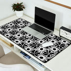 Black and white retro flower art pattern Desk Mat Gallery Image 2