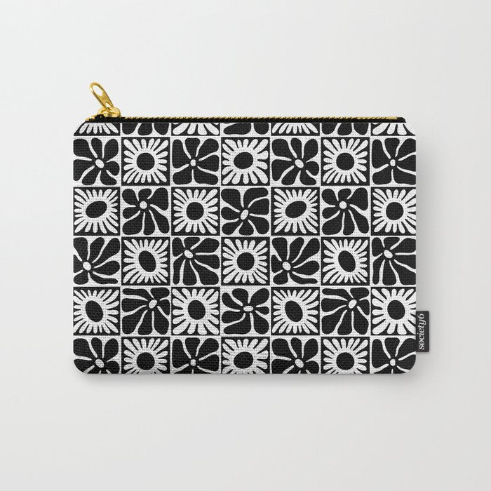 Black and white retro flower art pattern Carry All Pouch Gallery Image 1