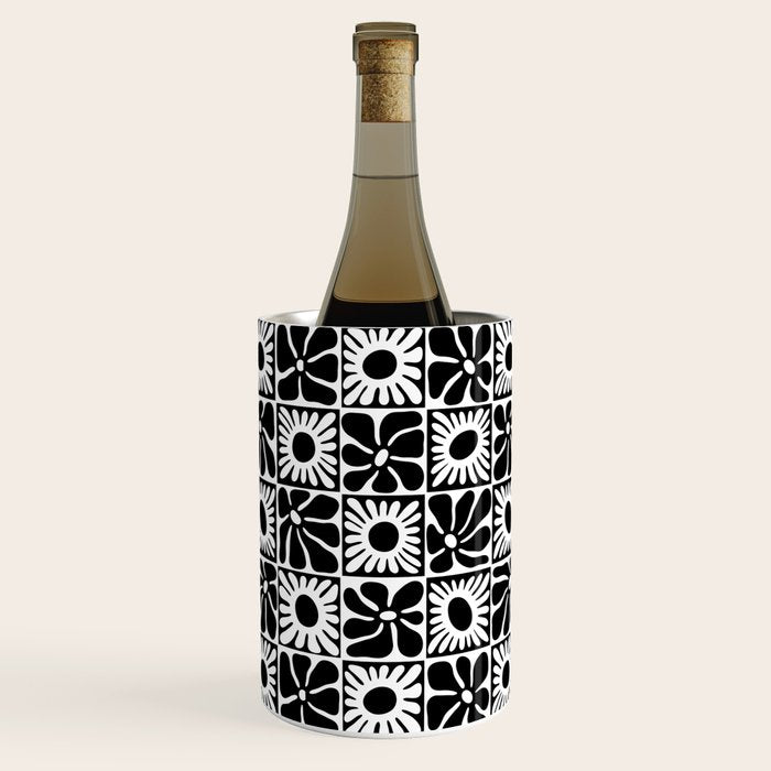 Black and white retro flower art pattern Wine Chiller Gallery Image 1