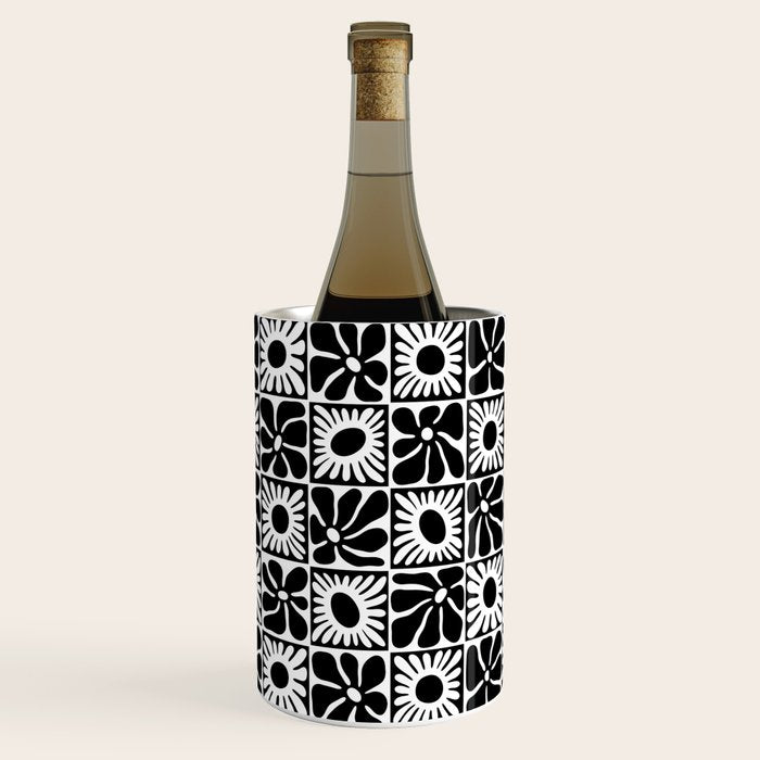Black and white retro flower art pattern Wine Chiller Gallery Image 2