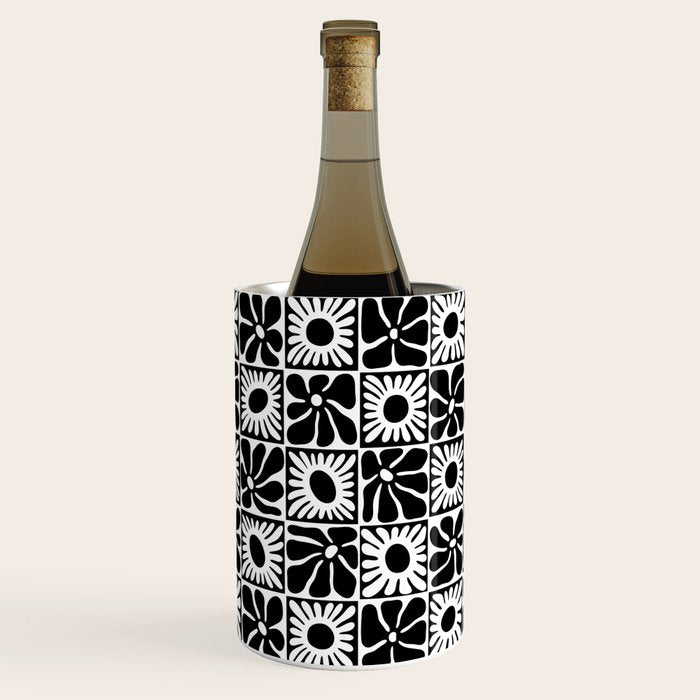 Black and white retro flower art pattern Wine Chiller Gallery Image 3