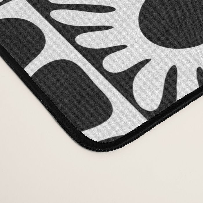 Black and white retro flower art pattern Desk Mat Gallery Image 4