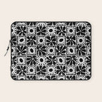 Black and white retro flower art pattern Laptop Sleeve Gallery Image 1