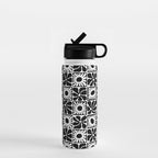 Black and white retro flower art pattern Water Bottle Gallery Image 1