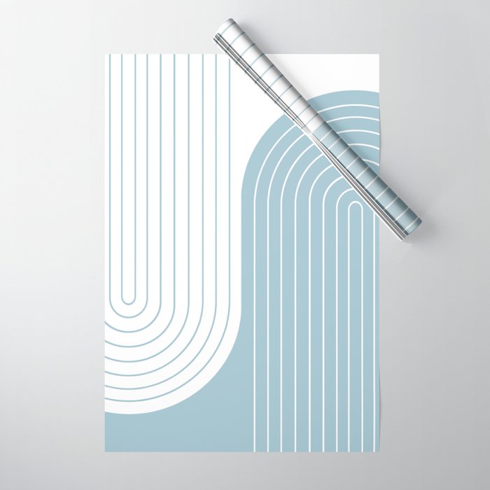 Two Tone Line Curvature XV Sky Blue Modern Arch Abstract Wrapping Paper Gallery Image 1