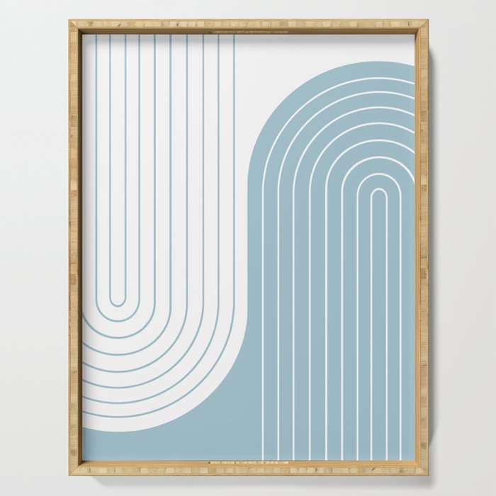 Two Tone Line Curvature XV Sky Blue Modern Arch Abstract Serving Tray Gallery Image 1