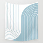 Two Tone Line Curvature XV Sky Blue Modern Arch Abstract Wall Tapestry Gallery Image 4