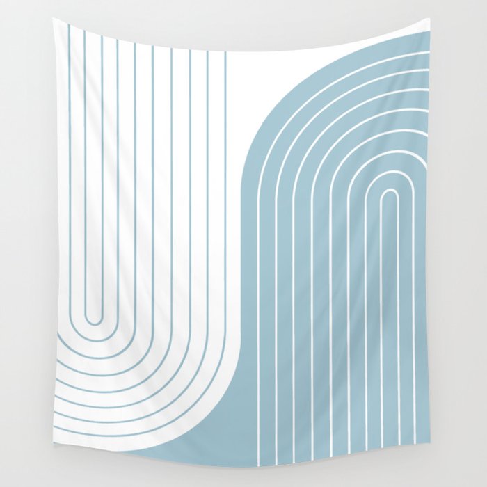 Two Tone Line Curvature XV Sky Blue Modern Arch Abstract Wall Tapestry Gallery Image 4