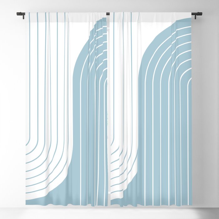 Two Tone Line Curvature XV Sky Blue Modern Arch Abstract Window Curtain Gallery Image 1