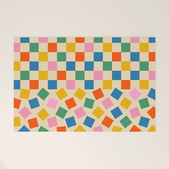 Colorful Check Shake Retro Checkered Pattern Welcome Mat Gallery Image 1