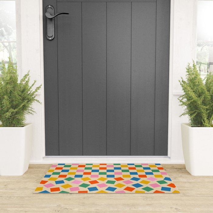 Colorful Check Shake Retro Checkered Pattern Welcome Mat Gallery Image 3