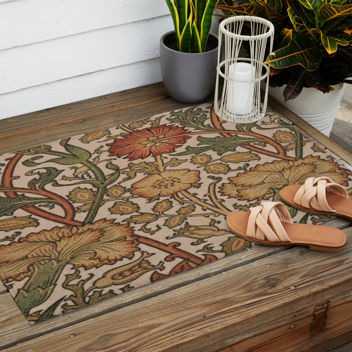 William Morris Rose and Rose, William Morris floral design  Outdoor Rug Gallery Image 2