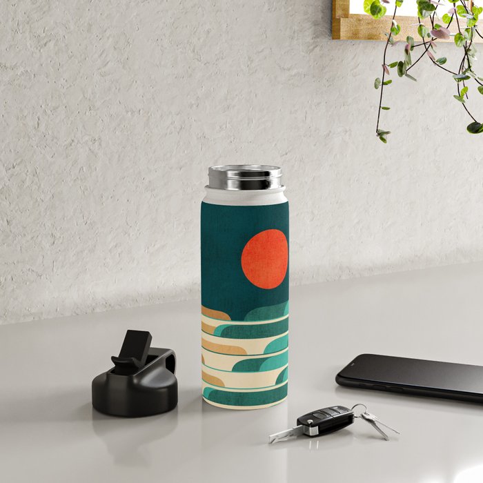 Chasing wave under the red moon Water Bottle Gallery Image 5