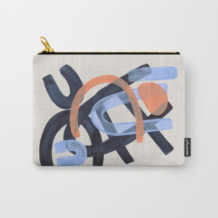 Midcentury Modern Minimalist Funky Cool Tribal Pattern Paynes Grey Pastel Blue Tan Shapes by Ejaaz Haniff Carry All Pouch Gallery Image 1