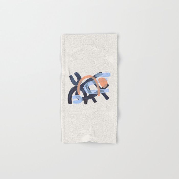 Midcentury Modern Minimalist Funky Cool Tribal Pattern Paynes Grey Pastel Blue Tan Shapes by Ejaaz Haniff Bath Towel Gallery Image 1