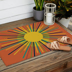Sun 2 - Mid Mod Multicolor Sunburst on Orange Outdoor Rug Gallery Image 2