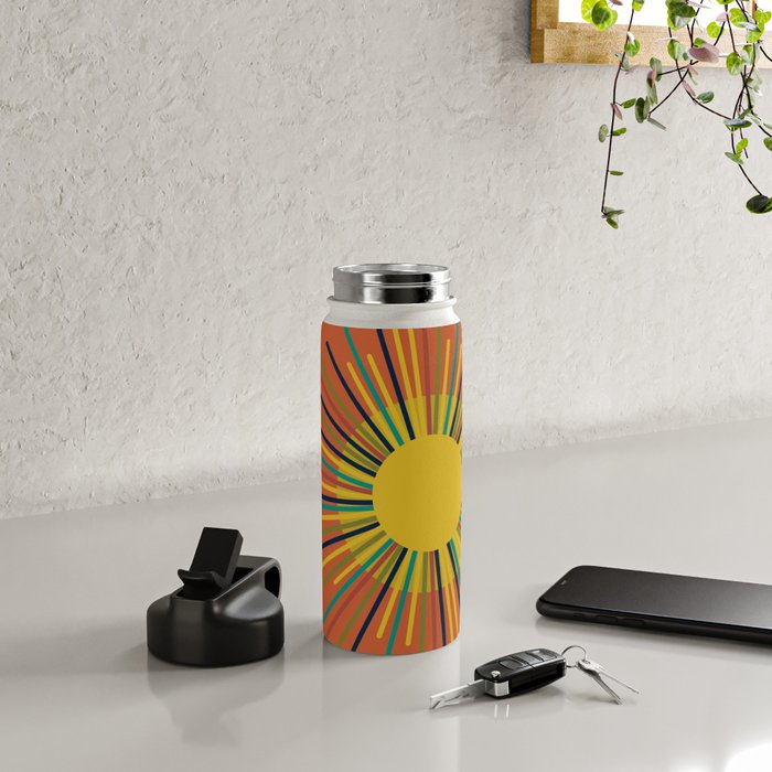 Sun 2 - Mid Mod Multicolor Sunburst on Orange Water Bottle Gallery Image 4