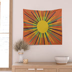Sun 2 - Mid Mod Multicolor Sunburst on Orange Wall Tapestry Gallery Image 2