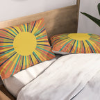 Sun 2 - Mid Mod Multicolor Sunburst on Orange Pillow Sham Gallery Image 2