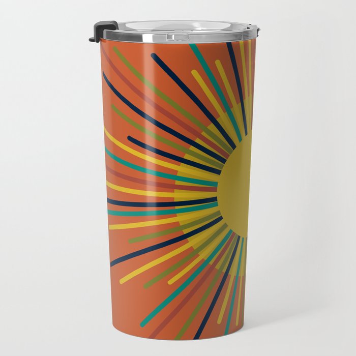 Sun 2 - Mid Mod Multicolor Sunburst on Orange Travel Mug Gallery Image 3