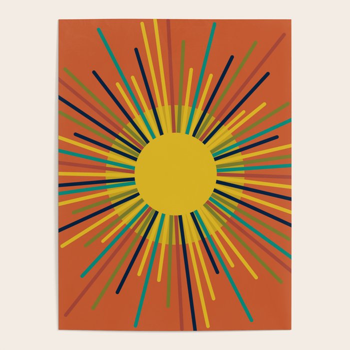 Sun 2 - Mid Mod Multicolor Sunburst on Orange Poster Gallery Image 4