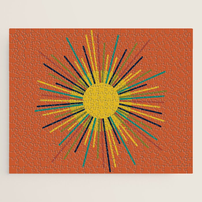 Sun 2 - Mid Mod Multicolor Sunburst on Orange Jigsaw Puzzle Gallery Image 1